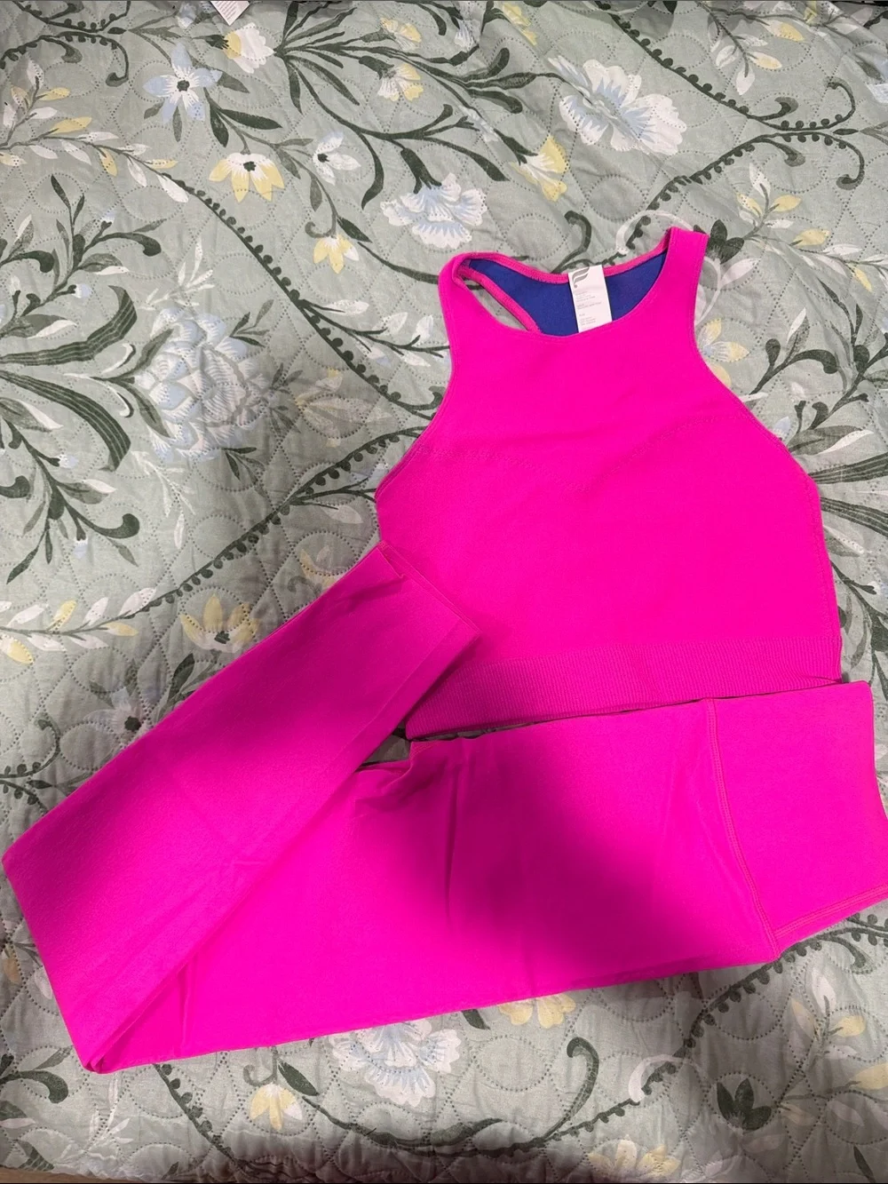 Fabletics Neon Pink High-Neck Sports Bra and Leggings Set